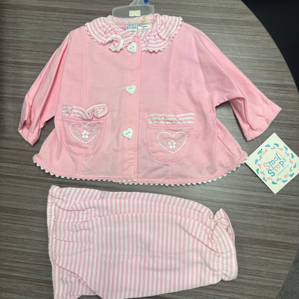 NWT Vintage Small Steps Pink Striped 2 Piece Outfit Set 3 to 6M